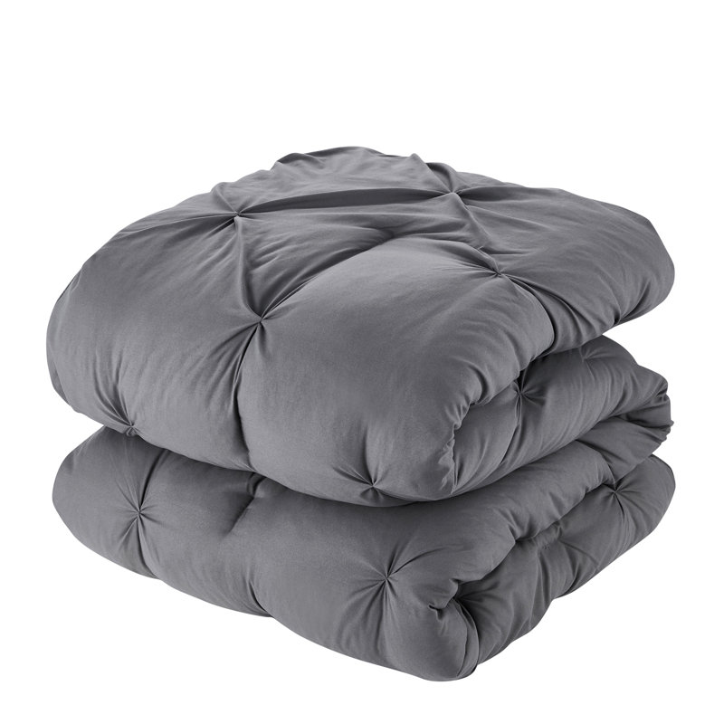8 Piece Bed In A Bag Pintuck Comforter Set with Bed Sheets, Gray, Queen