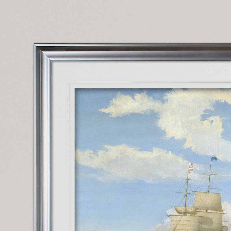 « navires à mer iii », reproduction de dessin, H 18 po x l 27 po x P 1,5 po, Cadre argenté