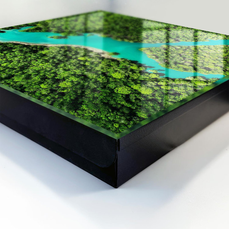 Key box, Opens to the left, 30x30x5, Black, Green forest blue river harmony of nature, 