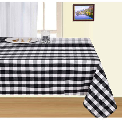 Nappe en coton avec motif à carreaux Buffalo - idéale pour la cuisine, la salle à manger et les fêtes en noir et blanc