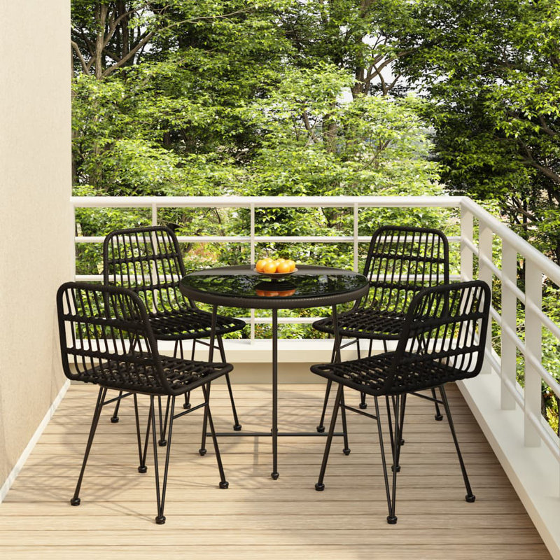 Kynadie vidaXL Bistro Set Outdoor Patio Balcony Table and Chairs Rattan Look 5 Piece, Black