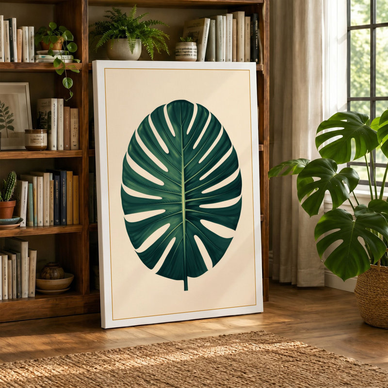 Monstera Leaf Study Botanical - Wrapped Canvas, 36x24 - 91.4 x 61.0 cm, Terracotta Border