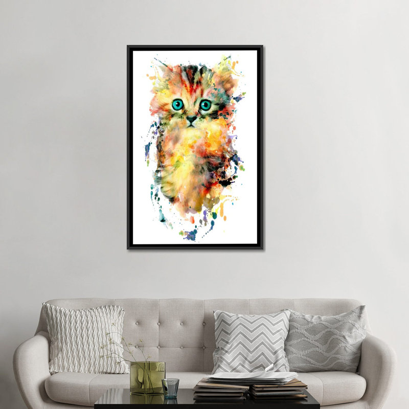 «Kitten», impression sur toile tendue, H 26 po x l 18 po x P 1,5 po, Toile avec cadre flottant noir, Pas de tapis