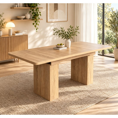 63"-78.7" Extendable Dining Table for 4-8, Farmhosue Wooden Kitchen Dining Room Table with Dual Fluted Base,