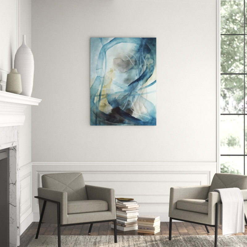 Blue Ribbons I Painting by Janice Sadler, Glass Coat, 32" H x 24" W