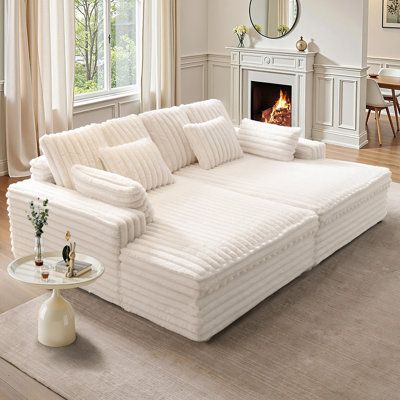 Canapé surdimensionné de 94 po avec revêtement en fausse fourrure, coussin en mousse à haute densité et coussins lombaires, canapé-lit double pour le salon