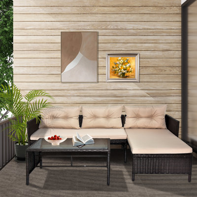 Adrean 3 - Person Patio Conversation Set with Cushions