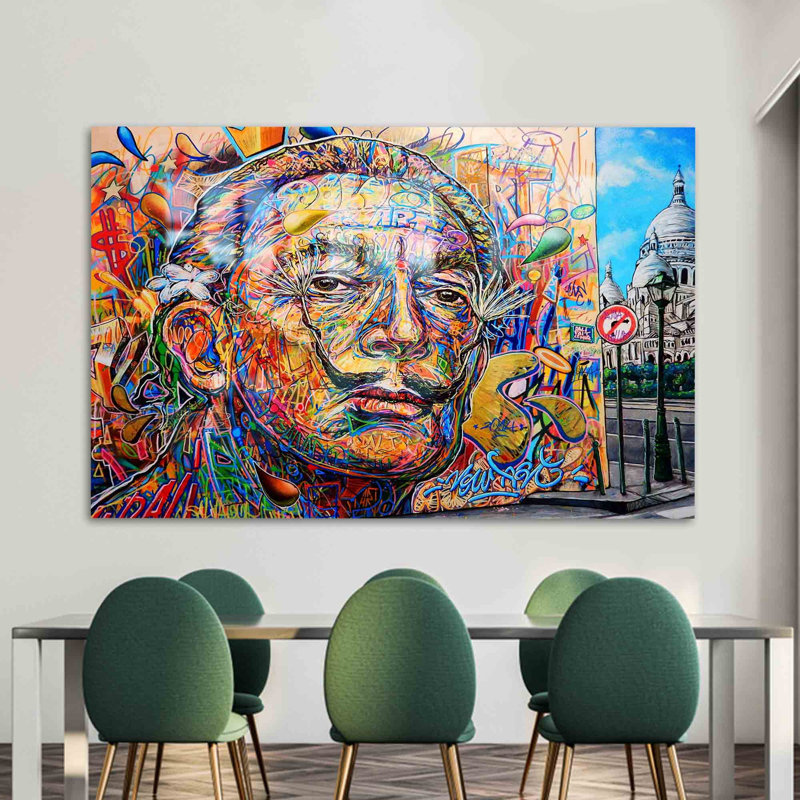 Salvador Dali, inspiration Graffiti, art abstrait sur verre trempé pour décoration murale présentant des images surréalistes et une palette de couleurs vibrantes