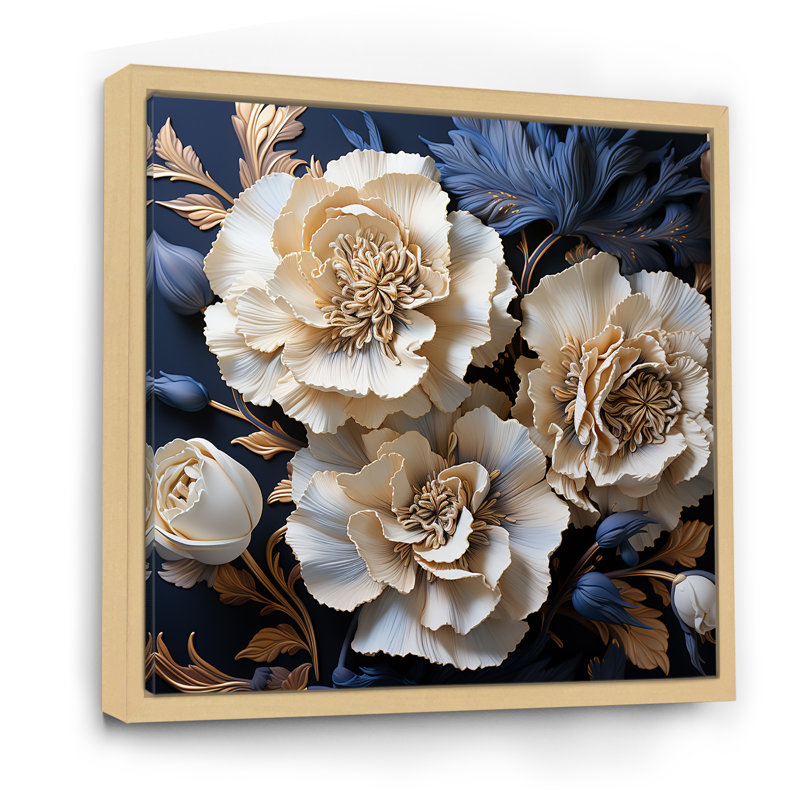 «White Blue Minimalisme Carnations I» sur toile, Cadre naturel flottant, H 24 po x l 24 po x P 1 po