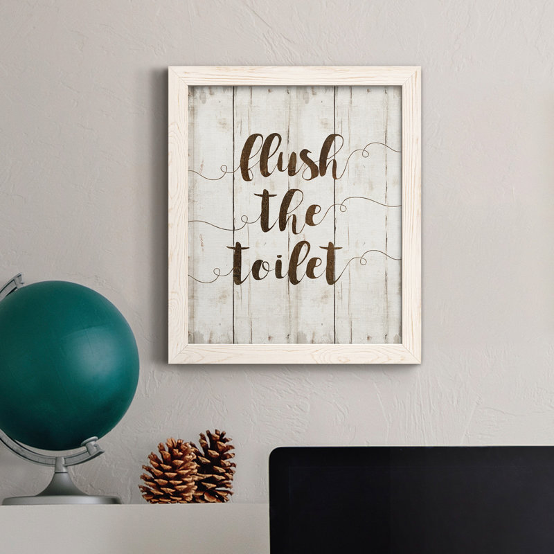 «Flush the toilettes», art textuel sur toile, H 37,5 po x l 27,5 po x P 1,5 po, Blanc