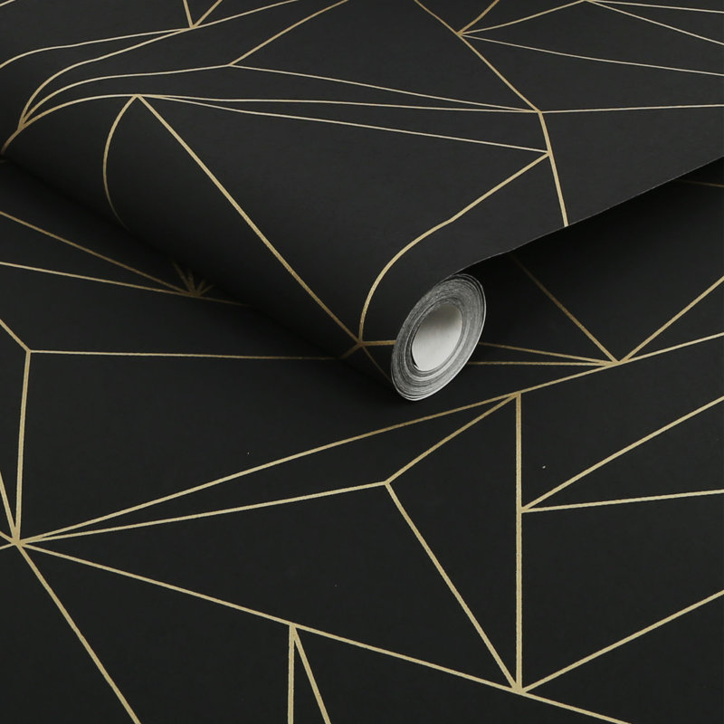 Geometric Metallic Wallpaper Double Roll, Black