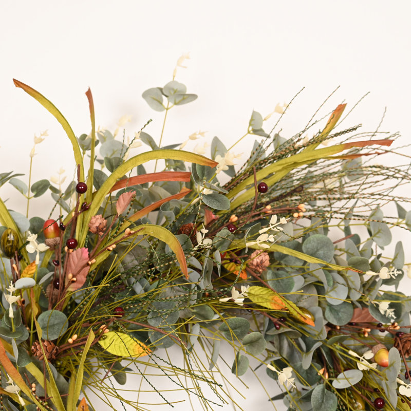 Couronne de pin artificielle 24 po pour maison de campagne avec décoration de jour de Noël de l'Action de grâce