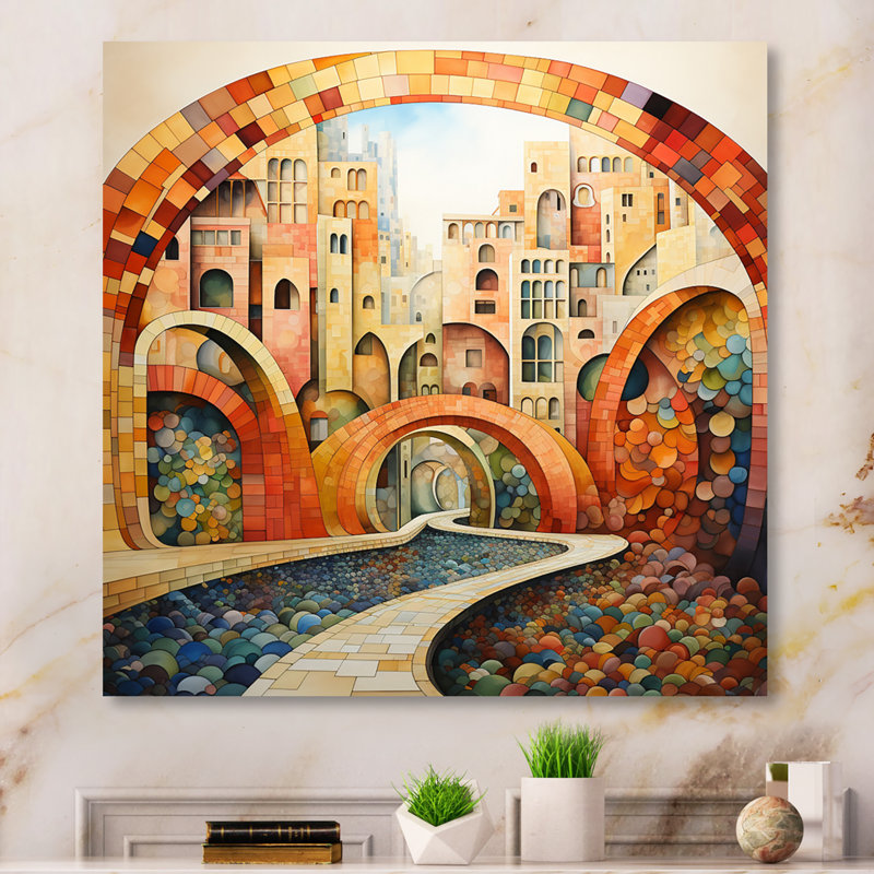 Orange Bridge Dynamic Archway Pointillism I, Toile tendue, H 30 po x l 30 po x P 1 po