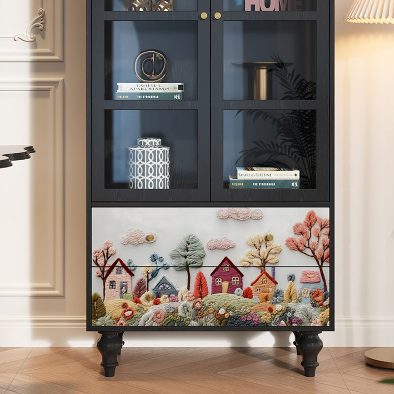 Vitrine en bois massif avec tiroirs