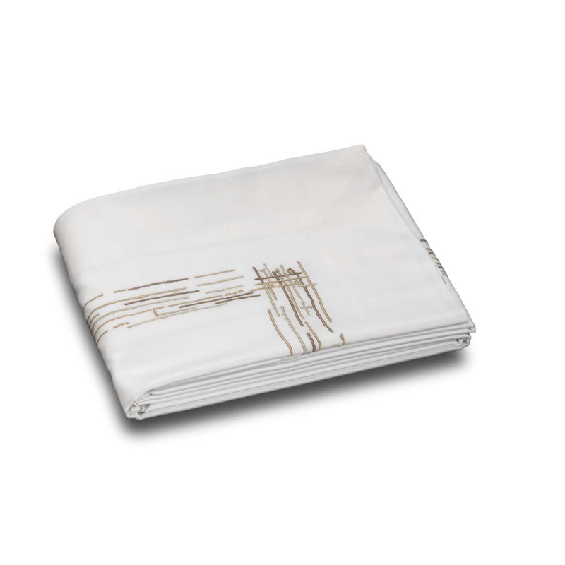 Broderie graffiti à plat, Drap plat pour lit simple, Blanc/Gris colonial