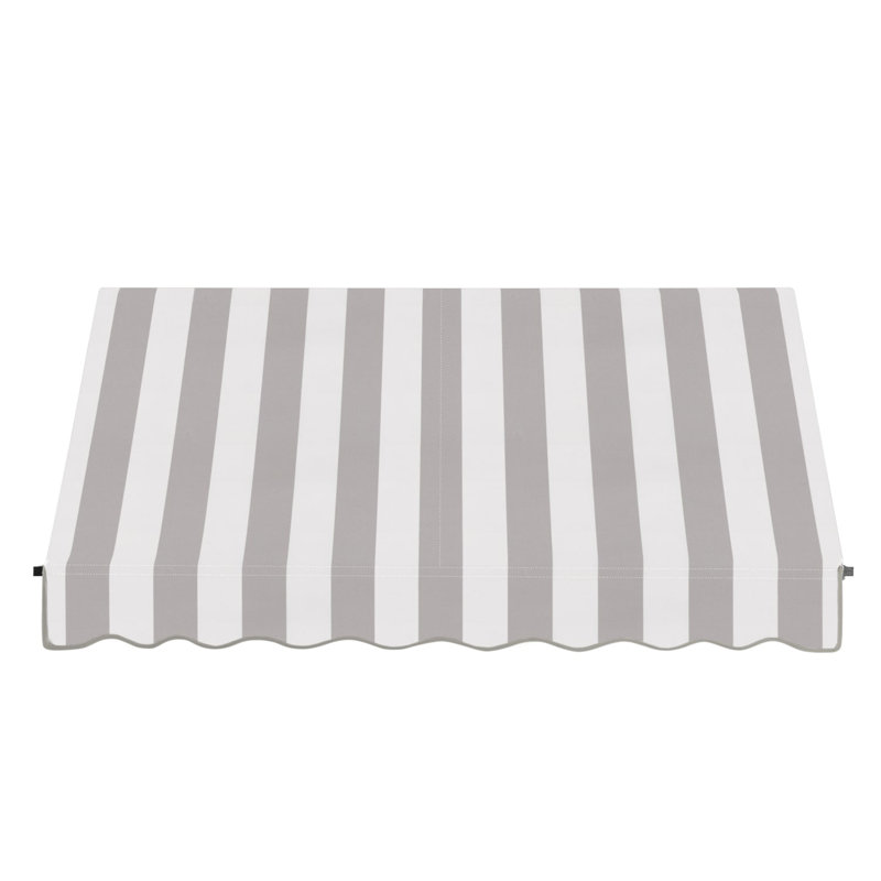 Awntech Santa Fe Acrylic Fabric Fixed Awning with Iron Rope Arms, 44" H x 64.5" W x 36" D, Gray/White Stripe