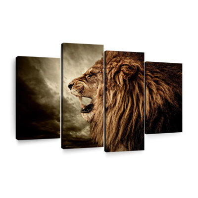 Fierce lion grognement sur toile 4 pièces