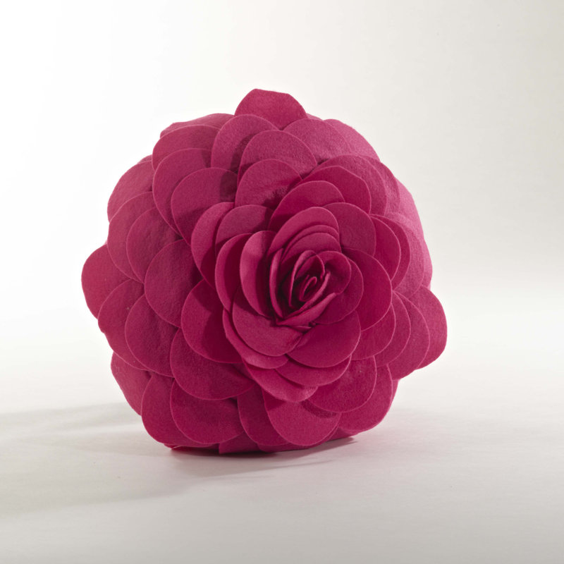 Fuchsia 13" 3D Rose Design Throw Pillow