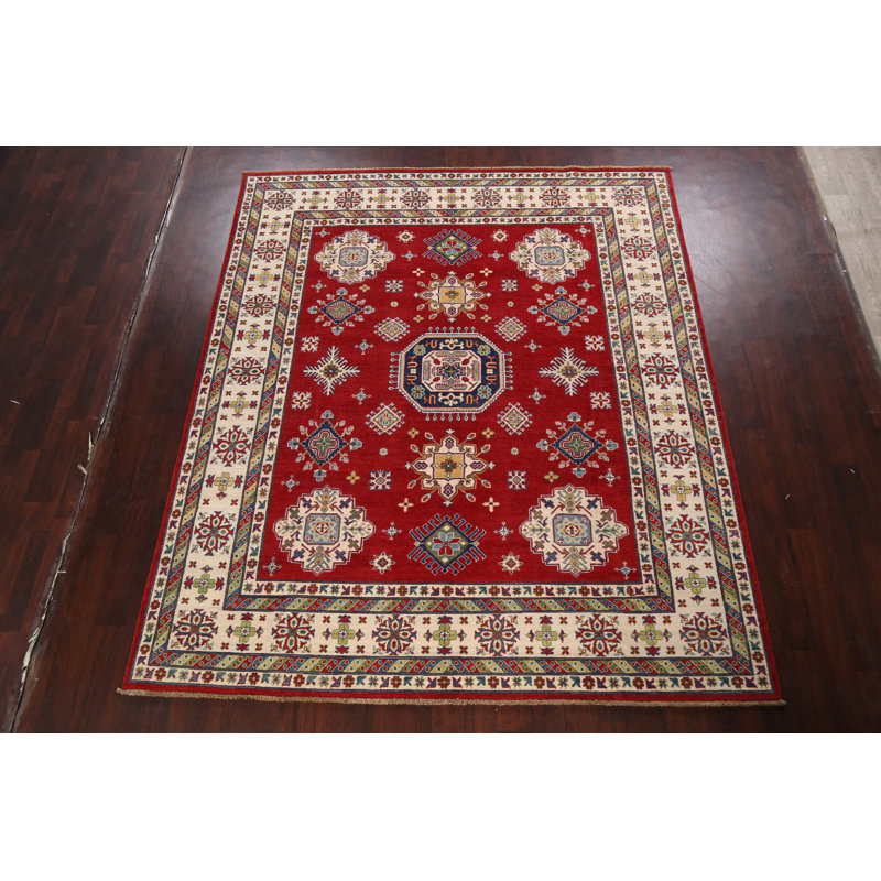 Tapis oriental à motif géométrique à motif de légumes Kazak noué à la main 8 x 10