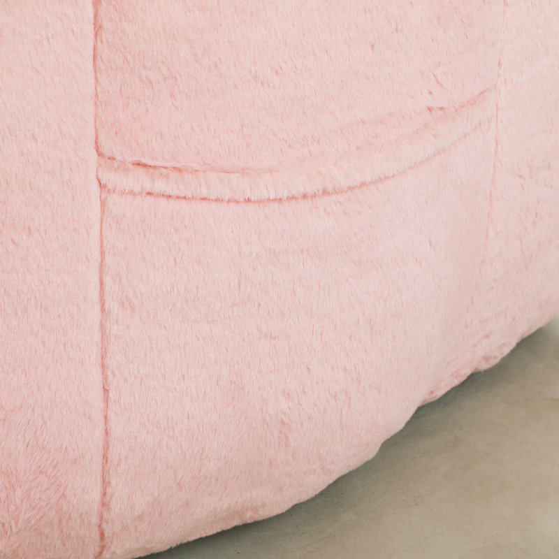 Fauteuil à billes doux et confortable avec accoudoirs, Fausse fourrure rose