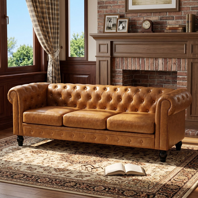Canapé Chesterfield 3 places en PU, Marron clair