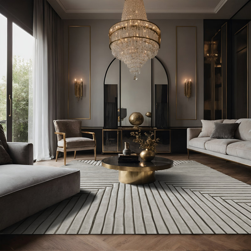 Tapis gris soyeux et moelleux, Rectangle 8 pi x 12 pi