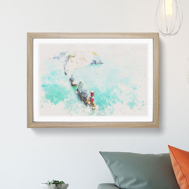 The Needles Isle of Wight - Picture Frame Painting Print, 45cm H x 63cm W x 2cm D, Oak Framed