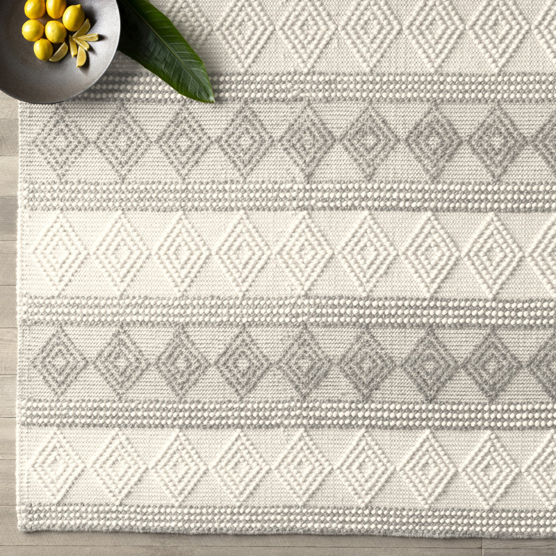 Hygge Textured Wool Hand Woven Area Rug, Rectangle 91 x 152 cm