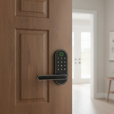 Keyless Fingerprint Smart Lock With Handle & Keypad – Electronic Digital Lock With Code & App Control, Biometric Deadbolt For Front, Interior, Exterior & Bedroom Door (Silver)