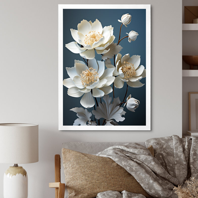 Lotus Bliss dévoilé sur toile, Cadre simple blanc, H 44 po x l 34 po x P 1,5 po