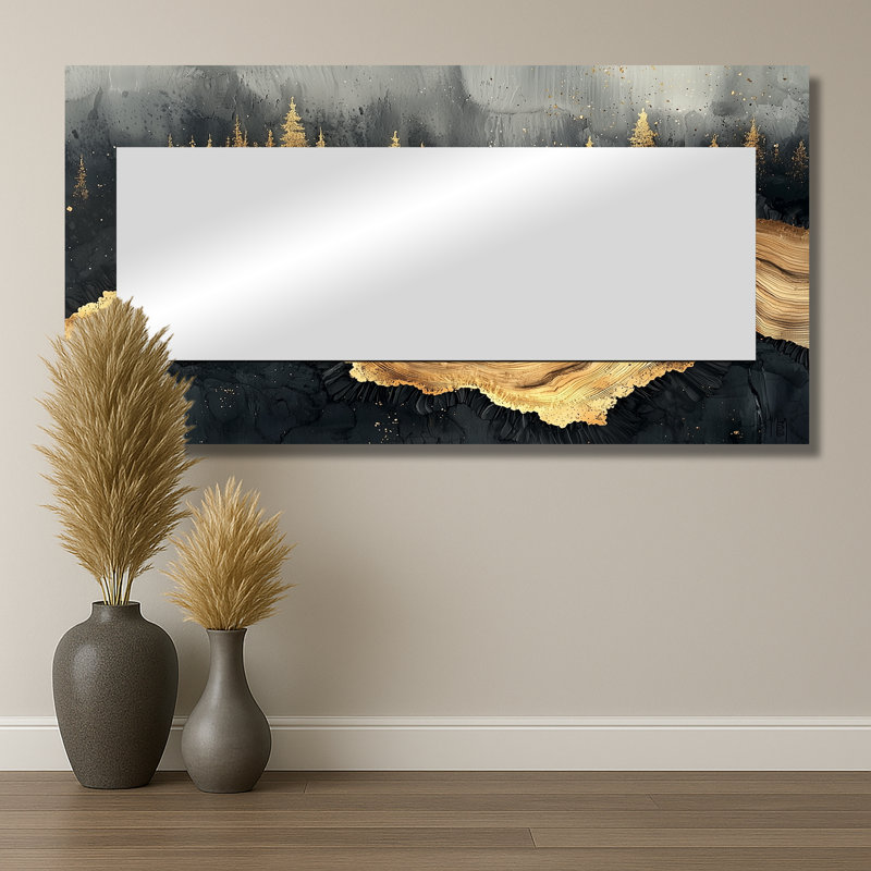 Forêt forêt de cristal onyx noir I - décor mural miroir de paysages - imprimé sur métal, 28 po x 55 po