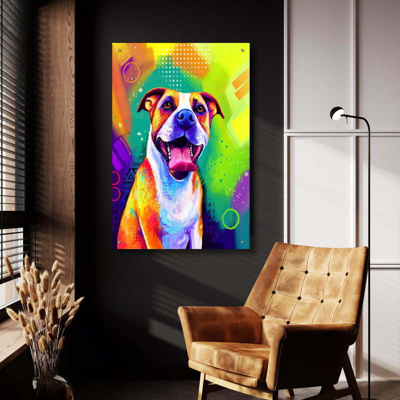 Art mural en verre épique «Pop Art Pit Bull» par Furbaby Affiliates, H 36 po x l 24 po x P 0,2 po