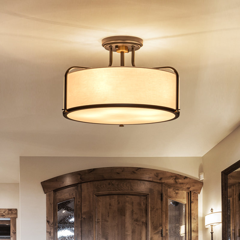 18" Transitional 5-Light  Fabric & Acrylic Drum Flush Mount