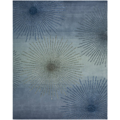Tapis gris / bleu en laine touffeté à la main Amier