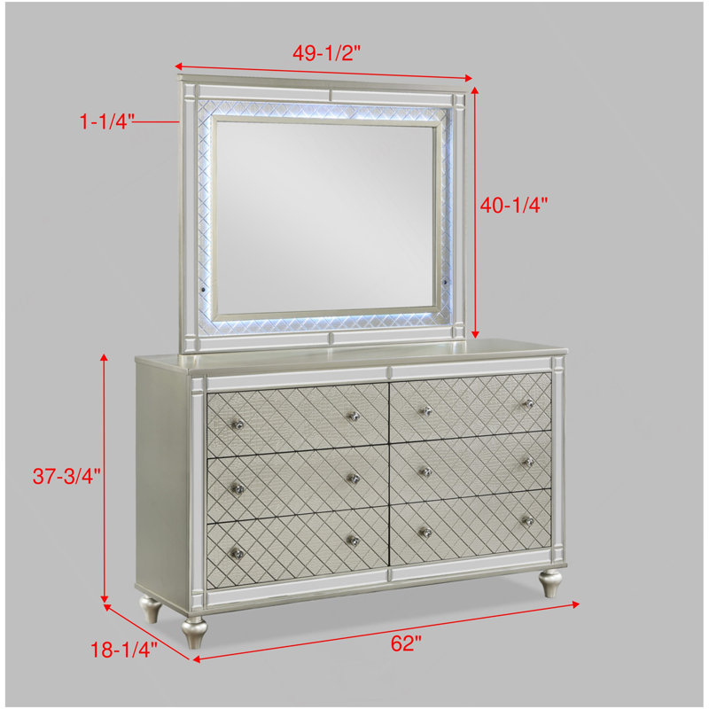 Commode de chambre à coucher 1 tiroir 6 pièces Glam