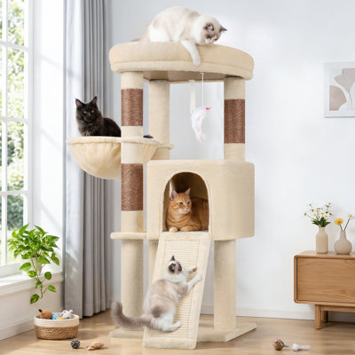 45" Cat Tree Cat Tower For Indoor Cats, Cat Tree Small Withcondo And Hammock For 2-3 Medium Cats, Soft Velvetindoor Playground With Sisal Scratching Posts, Easyassembly