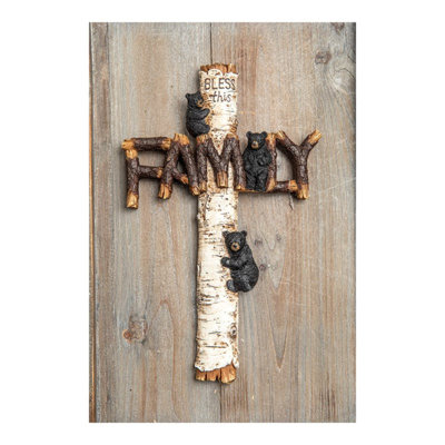  Décoration murale 13,6 po Woodly Black Bear Wall Cross Rustic Cabin Faith