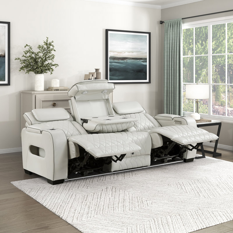 Canapé inclinable électrique en similicuir de 84 po Dahmen, Taupe