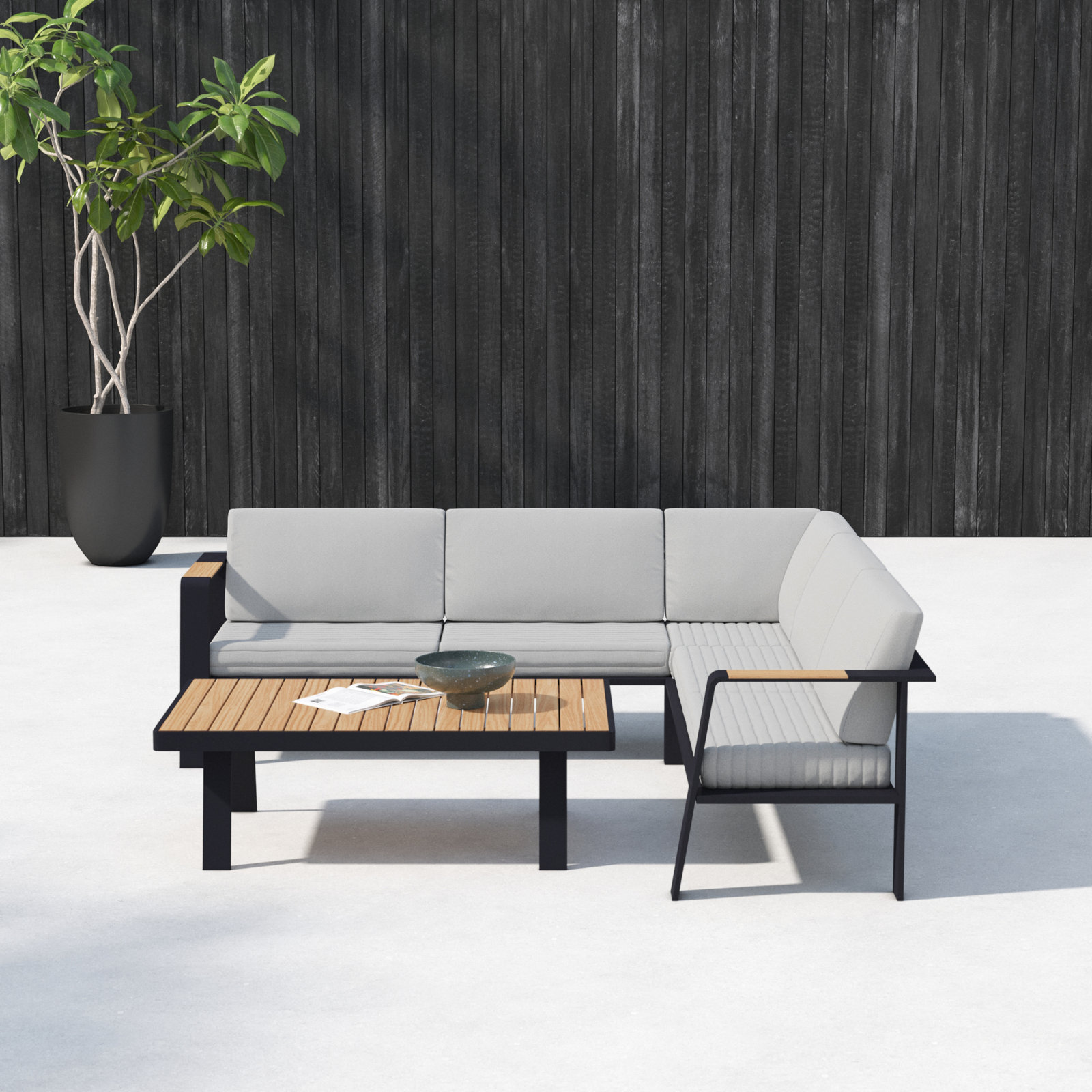 Raven Teak 4 - Person Modular Patio Conversation Set with Cushions, Taupe