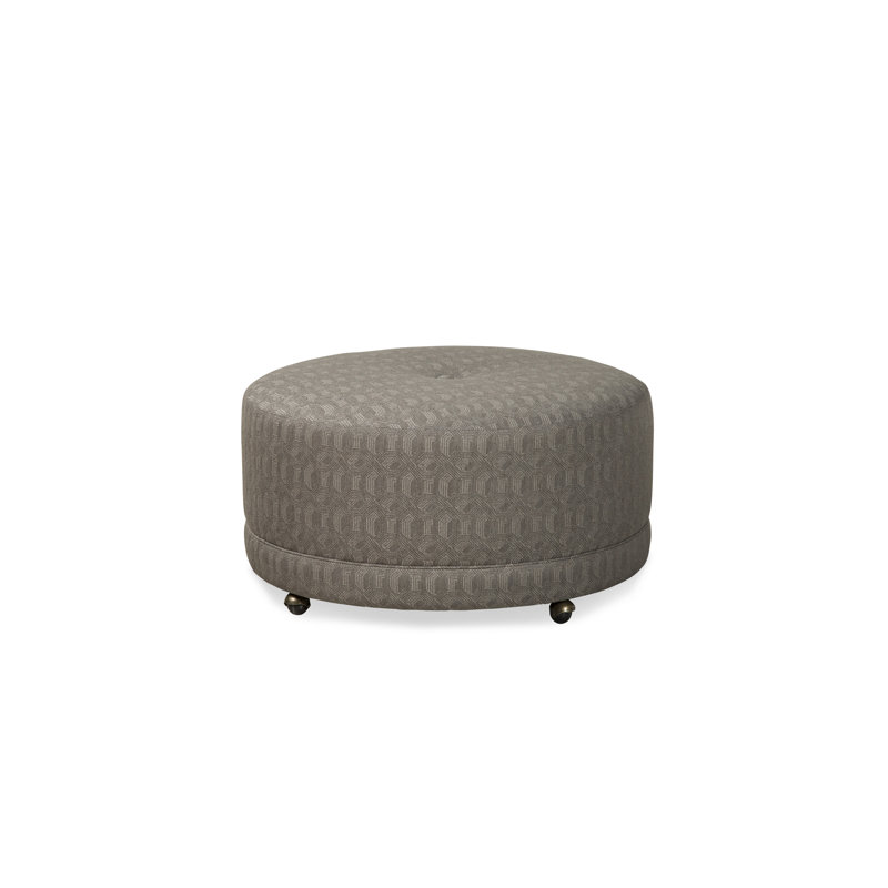 Kayla 37'' Wide Round Geometric Cocktail Ottoman, Peyton Gray Performance Twill