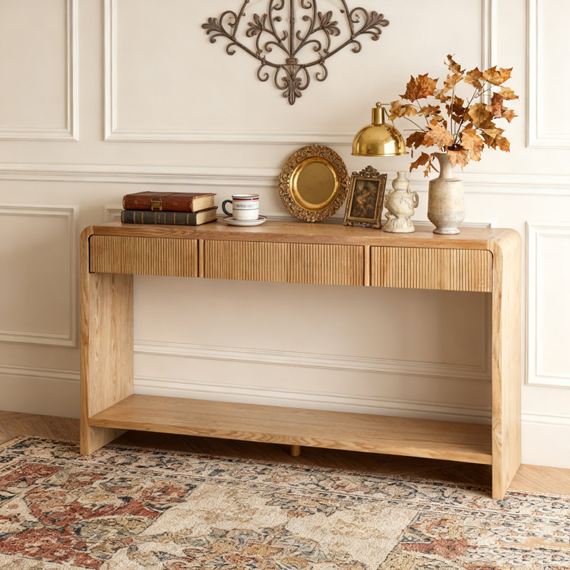 3-Drawer Console Table with Vertical Slats, Brown