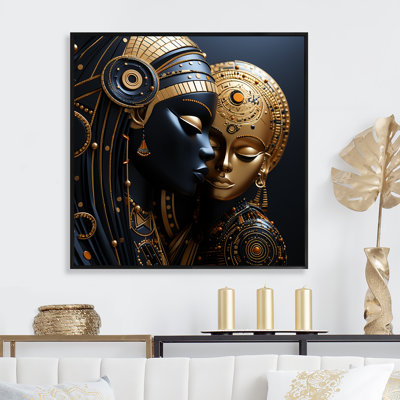 Cubisme noir et doré, mère africaine II - femme afro-américaine, art mural encadré