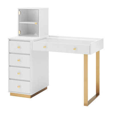 Bureau de coiffeuse Hello Kitty Slay Station Duet avec deux niveaux de tablettes intérieures et coiffeuse