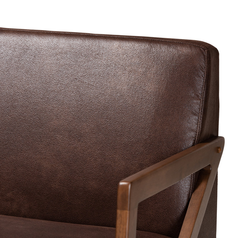Christa Brown Faux Leather Upholstered Wood Sofa