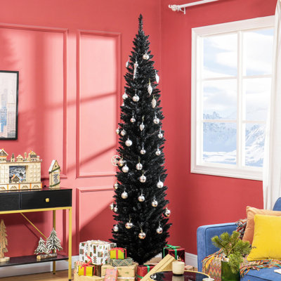 Arbre de Noël artificiel noir 8 pi avec 618 branches, arbre de Noël artificiel avec base en plastique sécuritaire noir