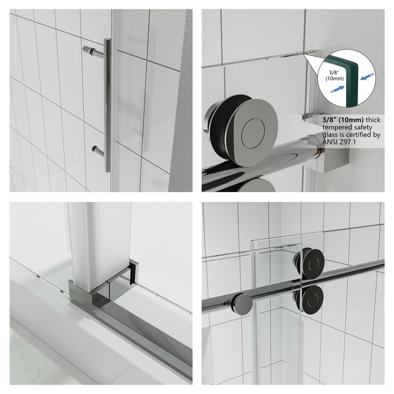 Radiance 56"-60"W x 79'' H Single Sliding Frameless Shower Door in Chrome with 3/8" Clear Glass, Chrome