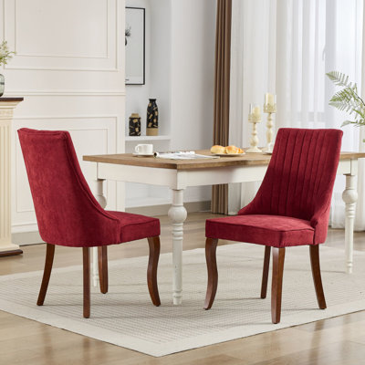 Chaises de salle à manger en lin et rayonne vin rouge, pieds en bois massif au design incurvé, coussins confortables pour 2 personnes, décoration, fonction très confortable, coussin en éponge rebond, pieds, allure