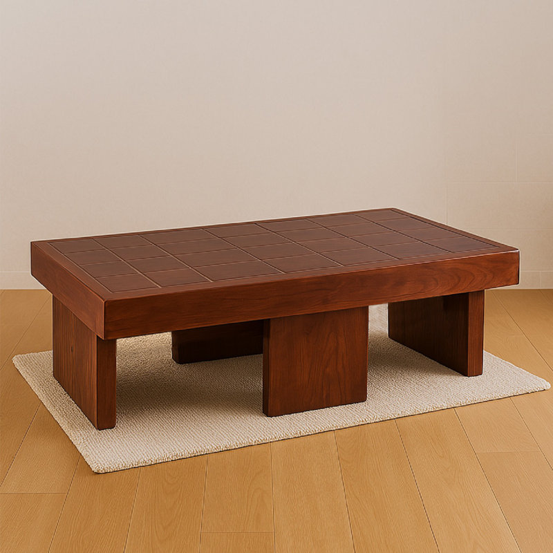 Table en bois avec plateau en tuiles, Brun