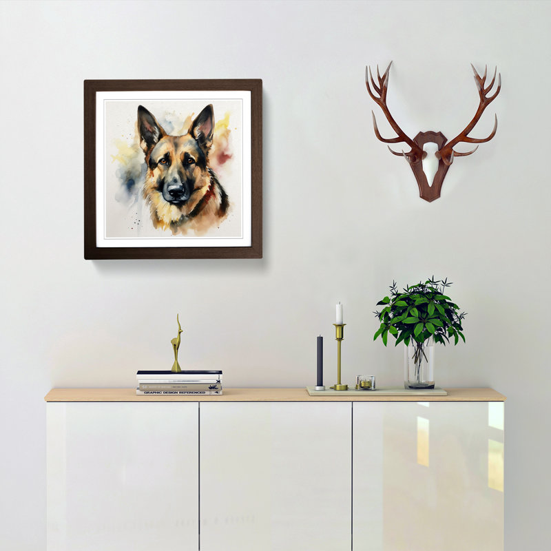 German Shepherd Watercolour - Framed Print, Walnut