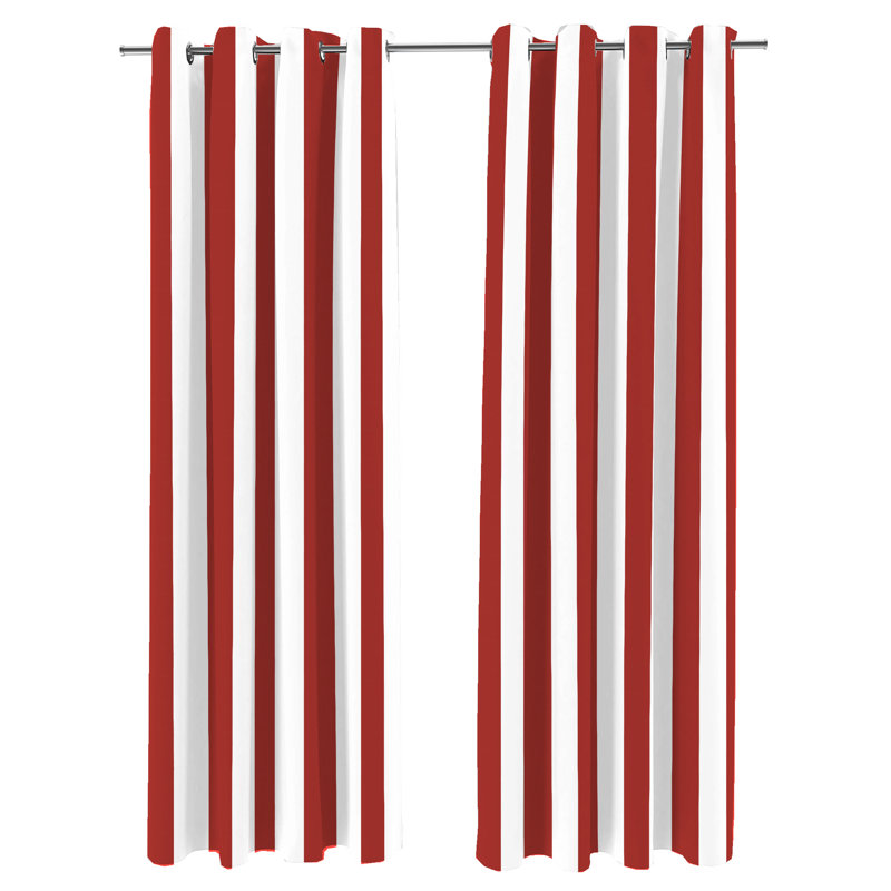Solid 54" x 84" Grommet Semi-Sheer Outdoor Curtain Panel, Striped Yellow/White, 54" W x 96" L